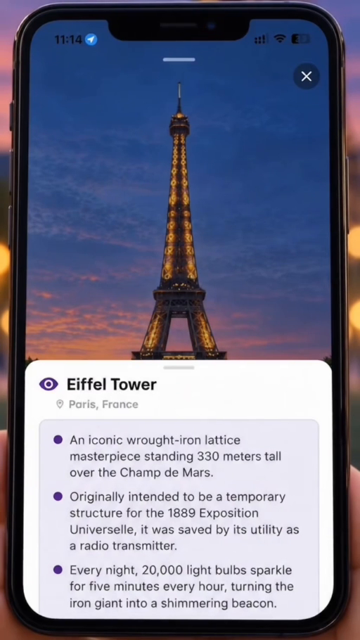 Eiffel Tower information card from the Znapcite demo
