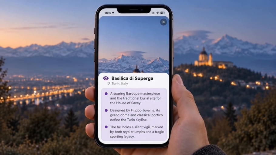 Basilica di Superga information card from the Znapcite demo